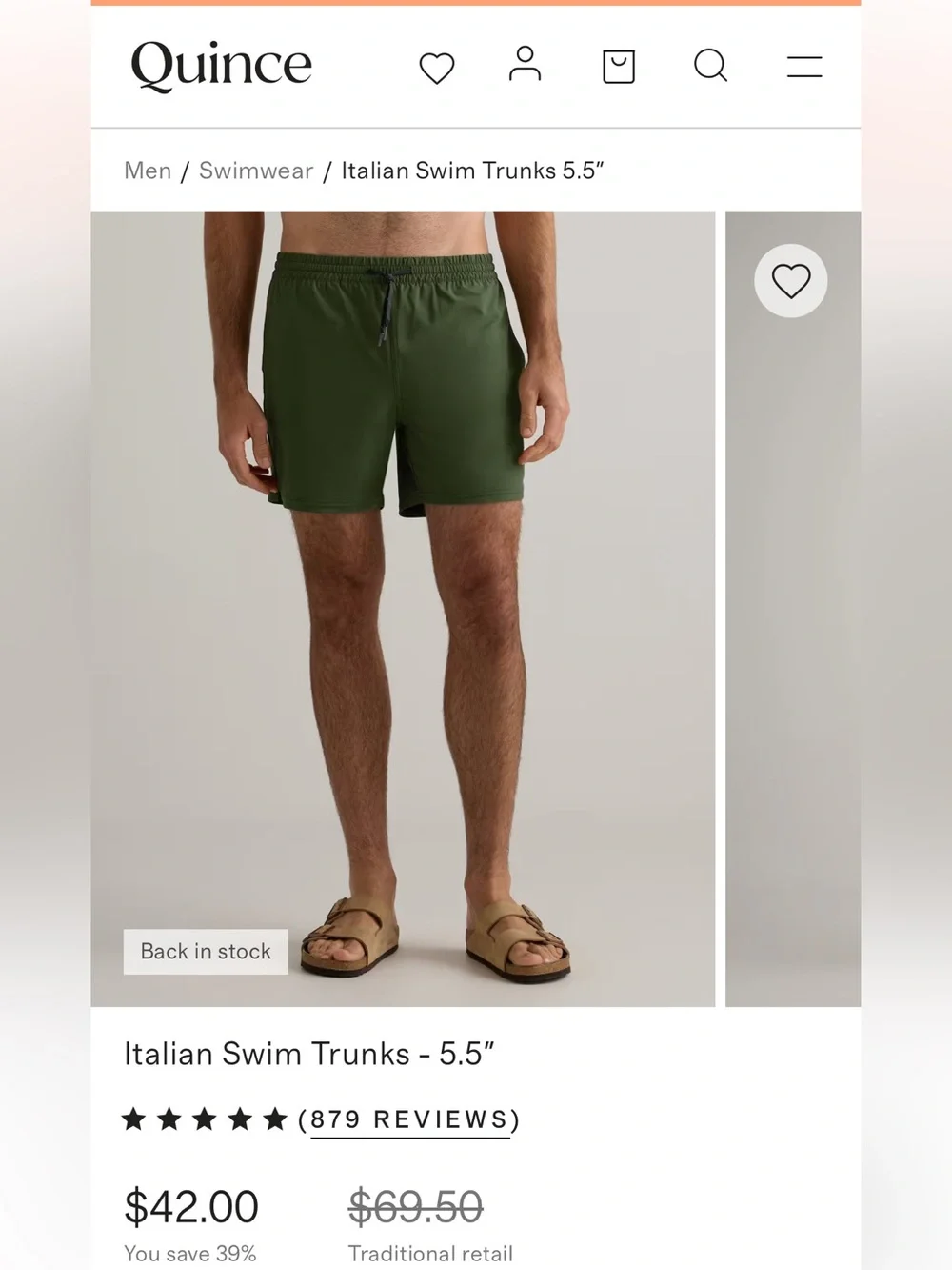 Quince UPF 50 Italian Swim Trunks 5.5